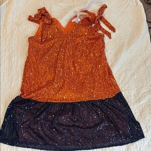 NWT Sequin Orange and Blue Lined Dress